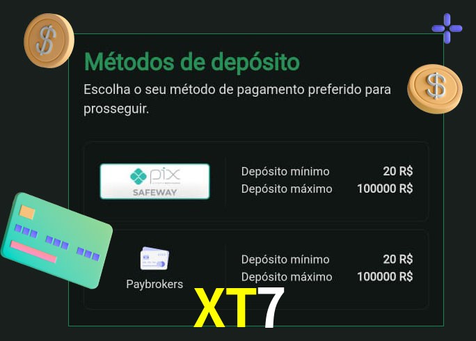 O cassino XT7 oferece uma grande variedade de métodos de pagamento
